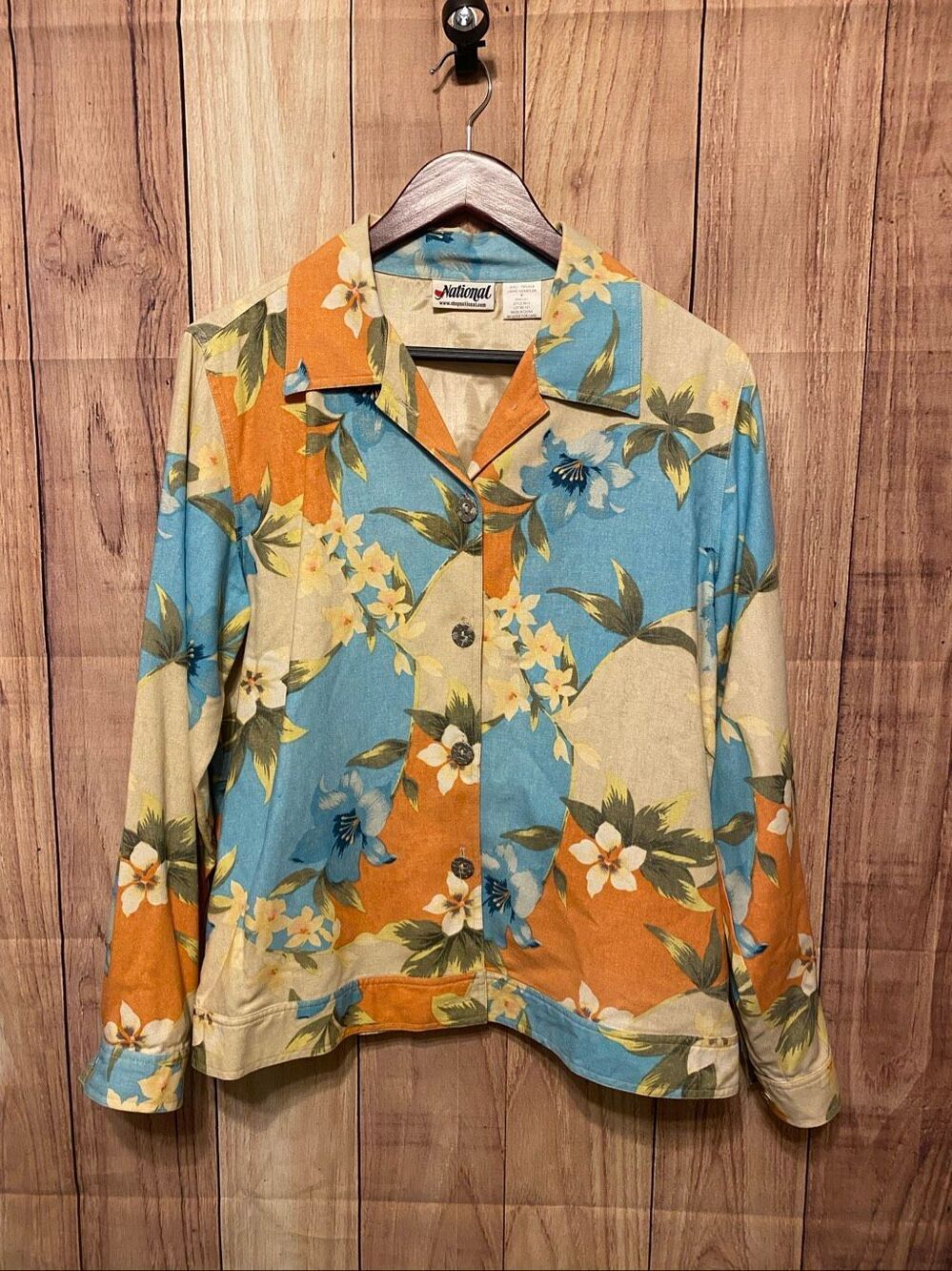 National Medium Silk Jacket MultiColor Floral Lined vintage buttons